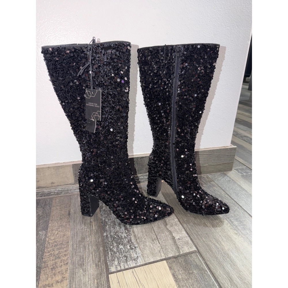 Women Black sequin tall boots size 7